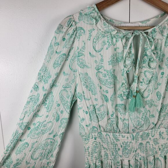 REVOLVE House of Harlow 1960 Ajay Paisley Long Sleeve Ruffle Smock Mini Dress S - Picture 4 of 9